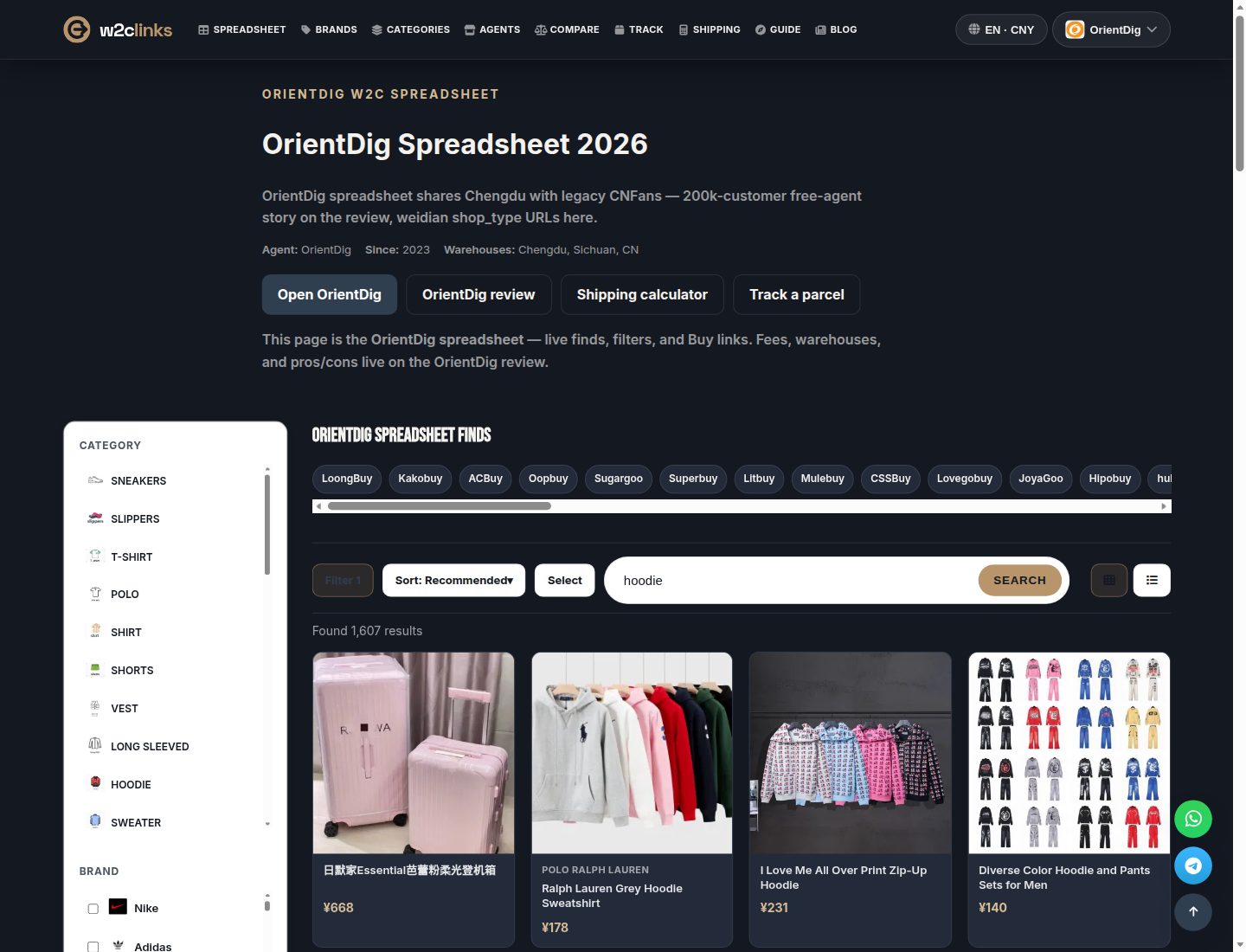 Hoodie search in the OrientDig catalogue on w2clinks